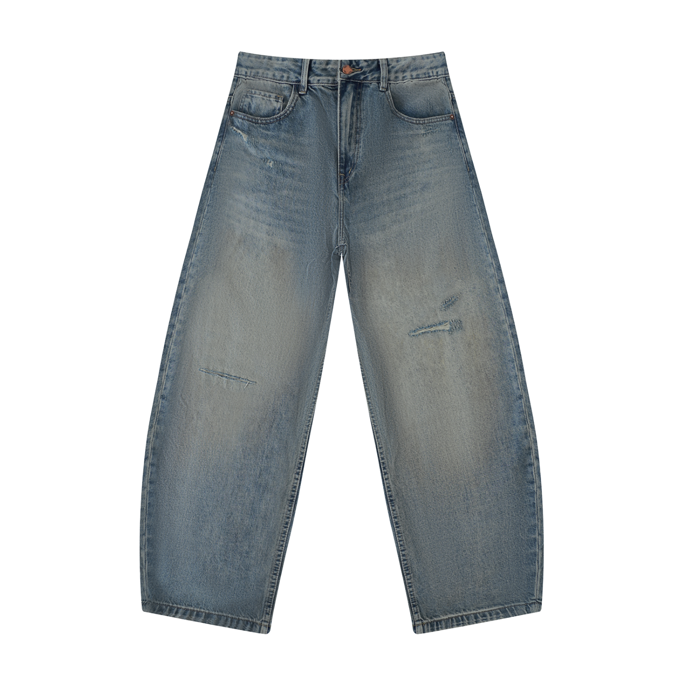 Road Runners Men's Distressed Barrel Leg Jeans