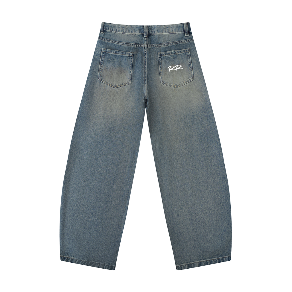 Road Runners Men's Distressed Barrel Leg Jeans